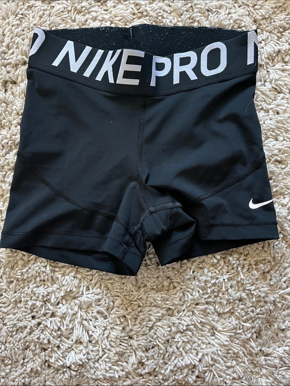 Nike Black Shorts with White Swoosh and Logo Waistband